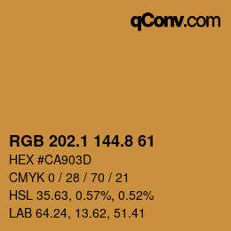 Color code: RGB 202.1 144.8 61 | qconv.com