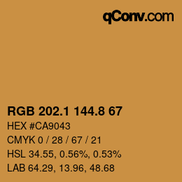 カラーコード: RGB 202.1 144.8 67 | qconv.com
