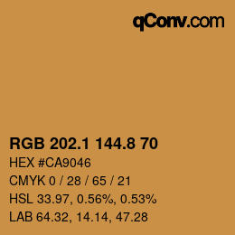 Color code: RGB 202.1 144.8 70 | qconv.com