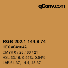 Color code: RGB 202.1 144.8 74 | qconv.com