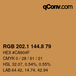 Color code: RGB 202.1 144.8 79 | qconv.com
