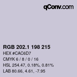 カラーコード: RGB 202.1 198 215 | qconv.com