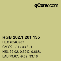 カラーコード: RGB 202.1 201 135 | qconv.com