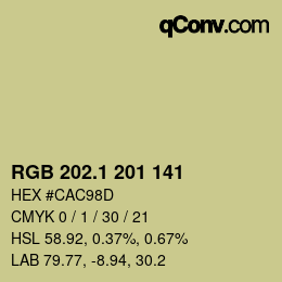 カラーコード: RGB 202.1 201 141 | qconv.com