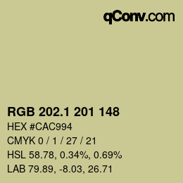 カラーコード: RGB 202.1 201 148 | qconv.com