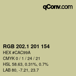 カラーコード: RGB 202.1 201 154 | qconv.com