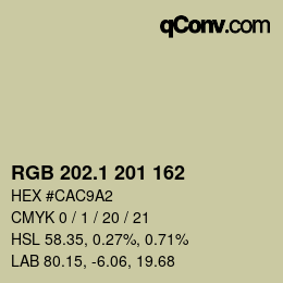 カラーコード: RGB 202.1 201 162 | qconv.com