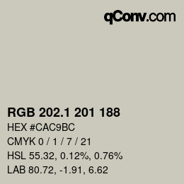 カラーコード: RGB 202.1 201 188 | qconv.com