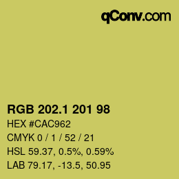 カラーコード: RGB 202.1 201 98 | qconv.com