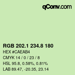 Color code: RGB 202.1 234.8 180 | qconv.com