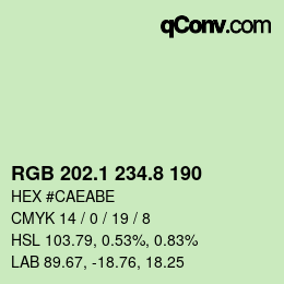 Color code: RGB 202.1 234.8 190 | qconv.com