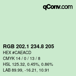 Color code: RGB 202.1 234.8 205 | qconv.com