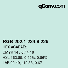 Color code: RGB 202.1 234.8 226 | qconv.com