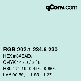 Color code: RGB 202.1 234.8 230 | qconv.com