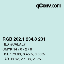 Color code: RGB 202.1 234.8 231 | qconv.com