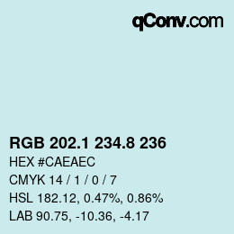 Color code: RGB 202.1 234.8 236 | qconv.com