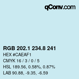 Color code: RGB 202.1 234.8 241 | qconv.com