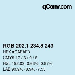 Color code: RGB 202.1 234.8 243 | qconv.com