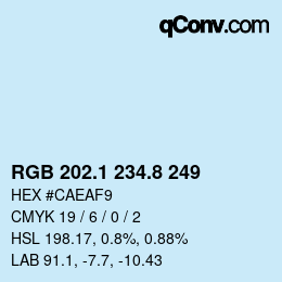 Color code: RGB 202.1 234.8 249 | qconv.com