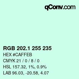 カラーコード: RGB 202.1 255 235 | qconv.com