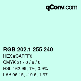 カラーコード: RGB 202.1 255 240 | qconv.com
