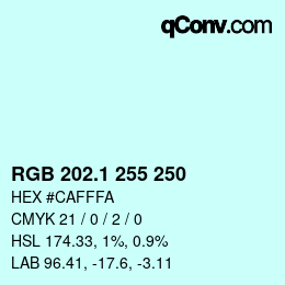 Color code: RGB 202.1 255 250 | qconv.com