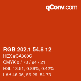 カラーコード: RGB 202.1 54.8 12 | qconv.com