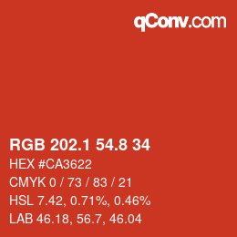 カラーコード: RGB 202.1 54.8 34 | qconv.com