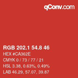 カラーコード: RGB 202.1 54.8 46 | qconv.com