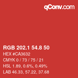 カラーコード: RGB 202.1 54.8 50 | qconv.com