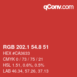 カラーコード: RGB 202.1 54.8 51 | qconv.com