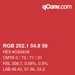 カラーコード: RGB 202.1 54.8 58 | qconv.com