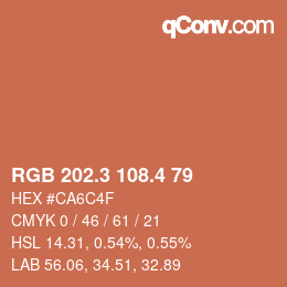 カラーコード: RGB 202.3 108.4 79 | qconv.com
