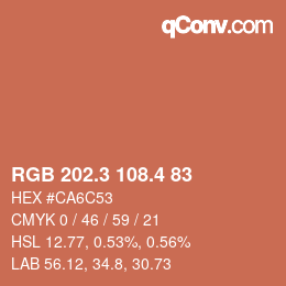 カラーコード: RGB 202.3 108.4 83 | qconv.com
