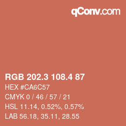 カラーコード: RGB 202.3 108.4 87 | qconv.com