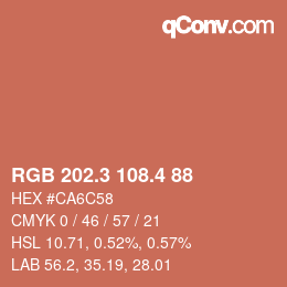 カラーコード: RGB 202.3 108.4 88 | qconv.com