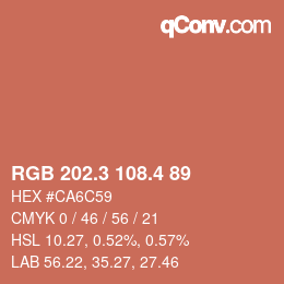 カラーコード: RGB 202.3 108.4 89 | qconv.com