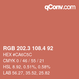 カラーコード: RGB 202.3 108.4 92 | qconv.com