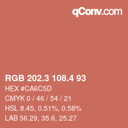 カラーコード: RGB 202.3 108.4 93 | qconv.com