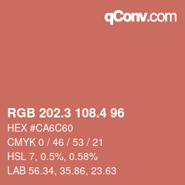 カラーコード: RGB 202.3 108.4 96 | qconv.com