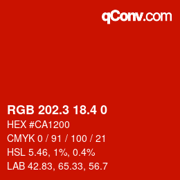 カラーコード: RGB 202.3 18.4 0 | qconv.com