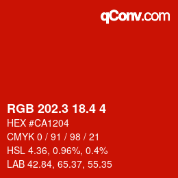 カラーコード: RGB 202.3 18.4 4 | qconv.com
