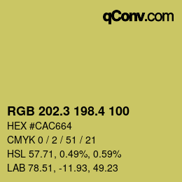 カラーコード: RGB 202.3 198.4 100 | qconv.com