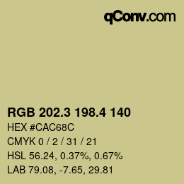 カラーコード: RGB 202.3 198.4 140 | qconv.com