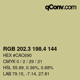 カラーコード: RGB 202.3 198.4 144 | qconv.com