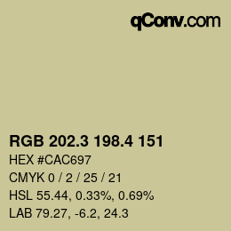 カラーコード: RGB 202.3 198.4 151 | qconv.com