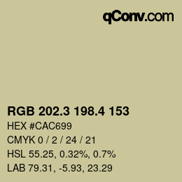 カラーコード: RGB 202.3 198.4 153 | qconv.com