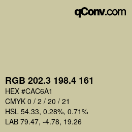 カラーコード: RGB 202.3 198.4 161 | qconv.com