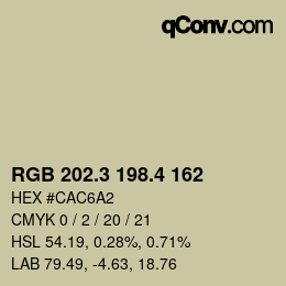 カラーコード: RGB 202.3 198.4 162 | qconv.com
