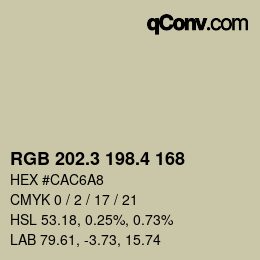 カラーコード: RGB 202.3 198.4 168 | qconv.com